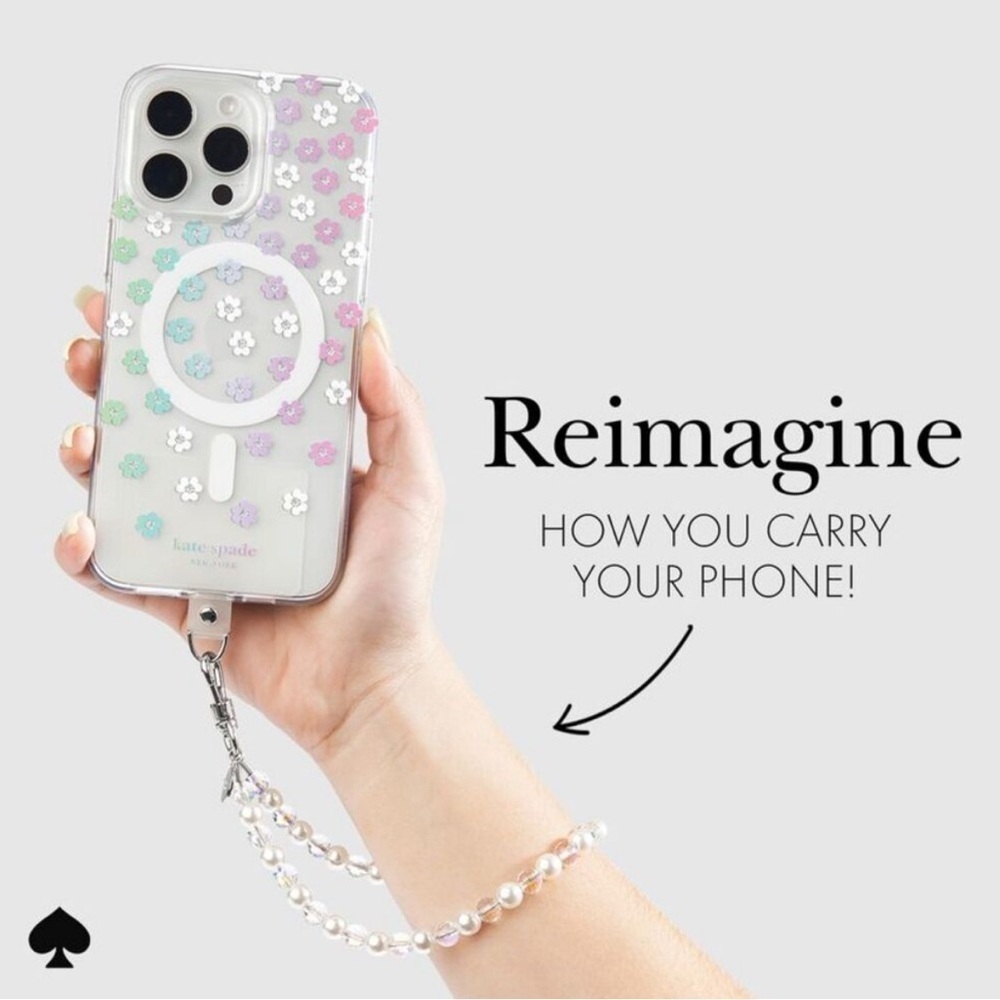 kate spade Clear Phone Strap in Sea Pearl and Silver - Picture 2 of 6